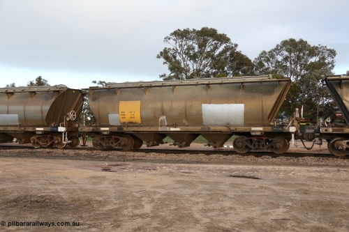130705 0568
Lock, HAN type bogie grain hopper waggon HAN 49, one of sixty eight units built by South Australian Railways Islington Workshops between 1969 and 1973 as the HAN type for the Eyre Peninsula system. July 5, 2013.
Keywords: HAN-type;HAN49;1969-73/68-49;SAR-Islington-WS;