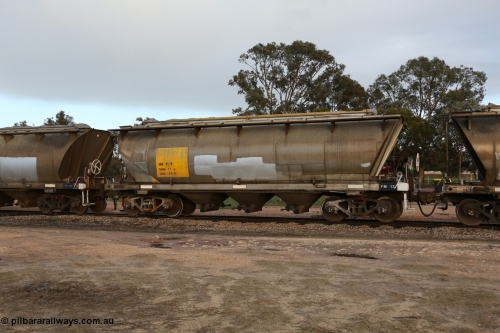 130705 0569
Lock, HAN type bogie grain hopper waggon HAN 61, one of sixty eight units built by South Australian Railways Islington Workshops between 1969 and 1973 as the HAN type for the Eyre Peninsula system. July 5, 2013.
Keywords: HAN-type;HAN61;1969-73/68-61;SAR-Islington-WS;