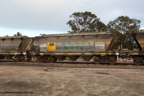 130705 0570
Lock, HAN type bogie grain hopper waggon HAN 36, one of sixty eight units built by South Australian Railways Islington Workshops between 1969 and 1973 as the HAN type for the Eyre Peninsula system. July 5, 2013.
Keywords: HAN-type;HAN36;1969-73/68-36;SAR-Islington-WS;