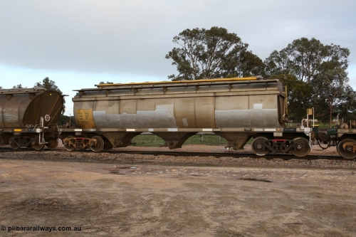 130705 0572
Lock, HCN type bogie grain hopper waggon HCN 19, originally an NHB type hopper NHB 1026 built by Tulloch Ltd for the Commonwealth Railways North Australia Railway. One of forty rebuilt by Islington Workshops 1978-79 to the HCN type with a 36 ton rating, increased to 40 tonnes in 1984. Fitted with a Moose Metalworks roll-top cover. July 5, 2013.
Keywords: HCN-type;HCN19;SAR-Islington-WS;rebuild;Tulloch-Ltd-NSW;NHB-type;NHB1026;