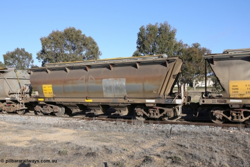 130705 0640
Lock, HAN type bogie grain hopper waggon HAN 13, one of sixty eight units built by South Australian Railways Islington Workshops between 1969 and 1973 as the HAN type for the Eyre Peninsula system.
Keywords: HAN-type;HAN13;1969-73/68-13;SAR-Islington-WS;