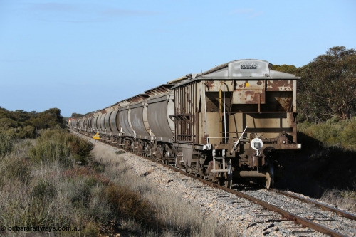 130705 0664
Lock, HBN type dual use ballast / grain hopper waggons, HBN 11 still with side gangways in place. One of seventeen built by South Australian Railways Islington Workshops in 1968 with a 25 ton capacity, increased to 34 tons in 1974. HBN 1-11 fitted with removable tops and roll-top hatches in 1999-2000. July 5, 2013.
Keywords: HBN-type;HBN11;1968/17-11;SAR-Islington-WS;