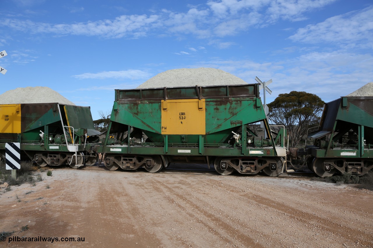 130708 0780
Charra, originally an Kinki Sharyo built NH type for the NAR now coded ENH type ENH 53 J, with hungry boards still fitted loaded with gypsum, [url=https://goo.gl/maps/fnkK0]Charoban Rd grade crossing, 477.8 km[/url].
Keywords: ENH-type;ENH53;Kinki-Sharyo-Japan;NH-type;NH953;