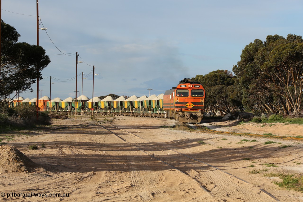 130708 0869
Thevenard, view of arriving loaded train from [url=https://goo.gl/maps/dGiE8]inside the yard[/url].
