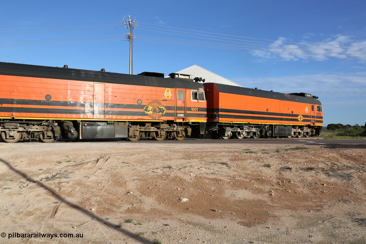 130708 0883
Thevenard, loaded train running through the back of the yard and crossing [url=https://goo.gl/maps/dgQdX]Bergmann Drive grade crossing, 434.2 km[/url].
