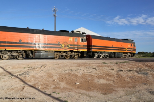 130708 0883
Thevenard, loaded train running through the back of the yard and crossing [url=https://goo.gl/maps/dgQdX]Bergmann Drive grade crossing, 434.2 km[/url].
