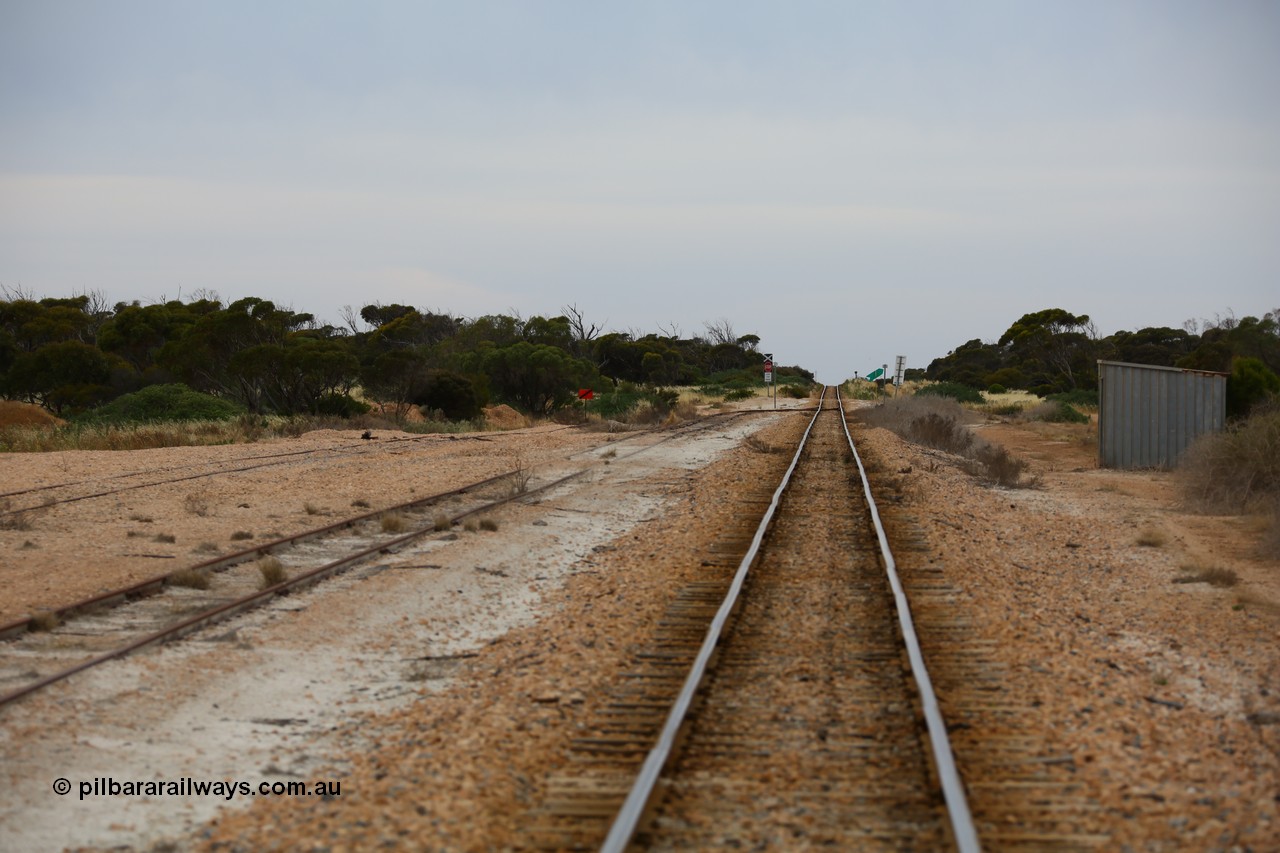 161109 1888
Moule, located at the 445.6 km, and opened on the 13th February 1966, looking towards Thevenard. Station shed on the right, looking across the 444.8 km grade crossing for Quarry Rd.
