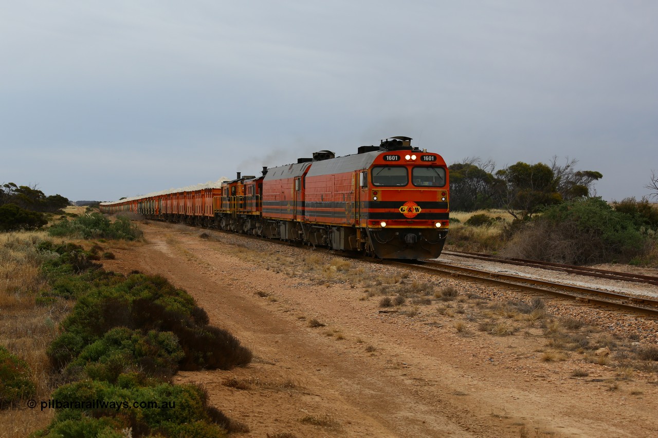 161109 1890
Moule, train 4DD4 rumbles along the mainline behind Genesee & Wyoming locomotives Clyde Engineering EMD model JL22C units 1601 serial 71-728 and 1603 serial 71-730 and a pair of AE Goodwin ALCo model DE531 units 859 serial 84705 and 850 serial 84136 with 62 loaded waggons.
Keywords: 1600-class;1601;Clyde-Engineering-Granville-NSW;EMD;JL22C;NJ-class;NJ1;