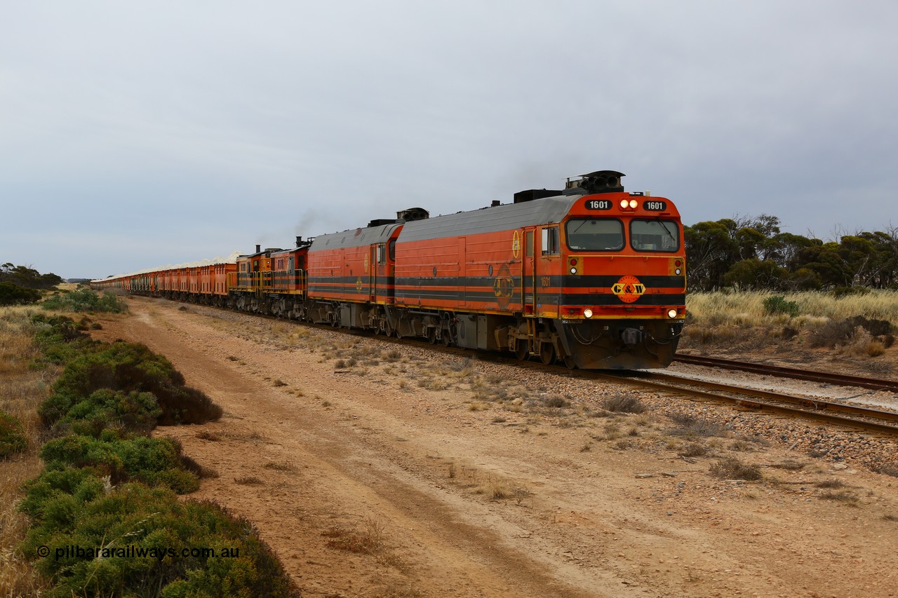 161109 1893
Moule, train 4DD4 rumbles along the mainline behind Genesee & Wyoming locomotives Clyde Engineering EMD model JL22C units 1601 serial 71-728 and 1603 serial 71-730 and a pair of AE Goodwin ALCo model DE531 units 859 serial 84705 and 850 serial 84136 with 62 loaded waggons.
Keywords: 1600-class;1601;Clyde-Engineering-Granville-NSW;EMD;JL22C;71-728;NJ-class;NJ1;