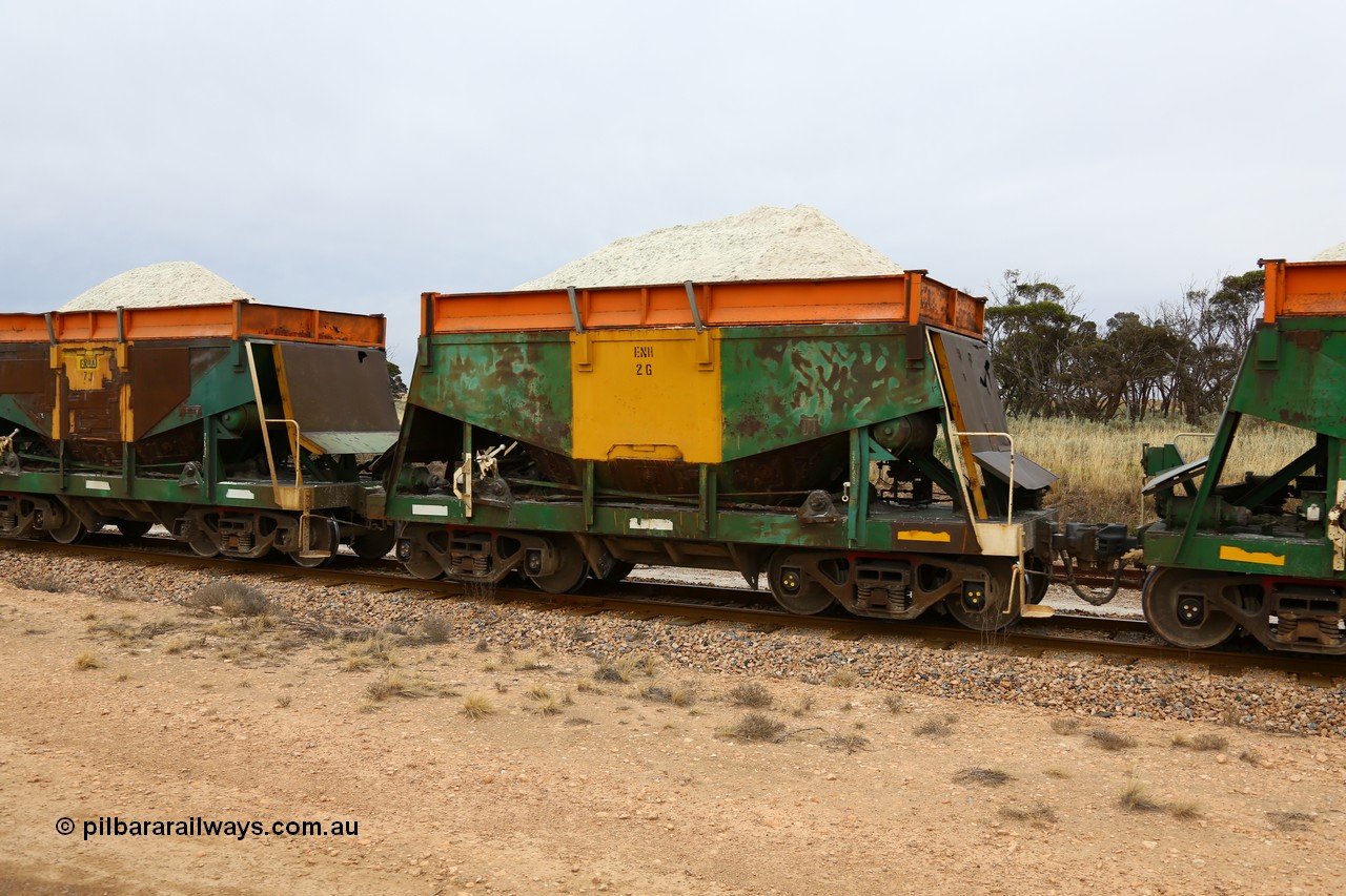 161109 1938
Moule, originally built by Kinki Sharyo as the NH type for the NAR in 1968, sent to Port Lincoln in 1978, then rebuilt and recoded ENH type in 1984, ENH 2 with hungry boards loaded with gypsum.
Keywords: ENH-type;ENH2;Kinki-Sharyo-Japan;NH-type;NH902;