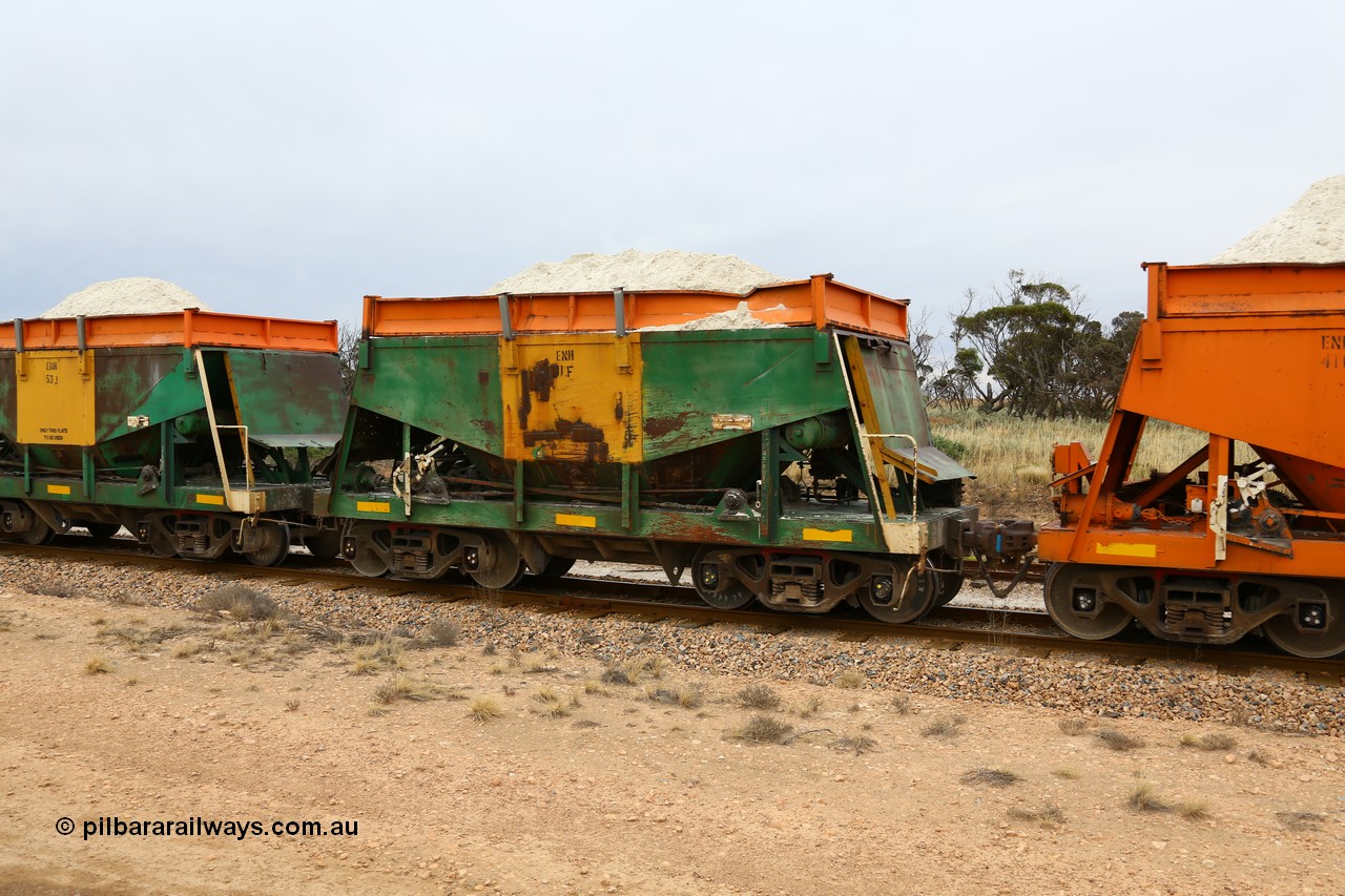 161109 1951
Moule, originally built by Kinki Sharyo as the NH type for the NAR in 1968, sent to Port Lincoln in 1978, then rebuilt and recoded ENH type in 1984, ENH 11 with hungry boards loaded with gypsum. Also shows signs of derailment and being on its side.
Keywords: ENH-type;ENH11;Kinki-Sharyo-Japan;NH-type;NH911;