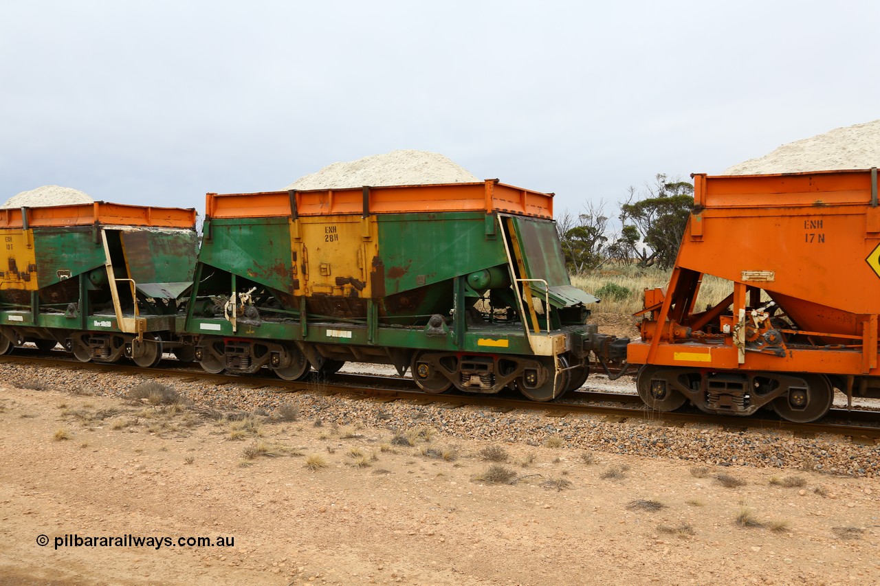 161109 1957
Moule, originally built by Kinki Sharyo as the NH type for the NAR in 1968, sent to Port Lincoln in 1978, then rebuilt and recoded ENH type in 1984, ENH 28 with hungry boards loaded with gypsum.
Keywords: ENH-type;ENH28;Kinki-Sharyo-Japan;NH-type;