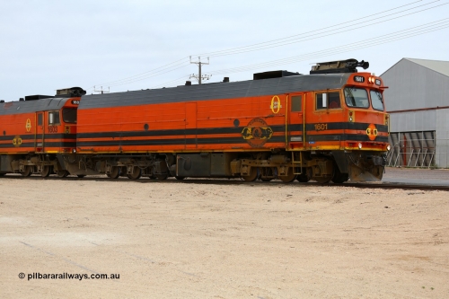 161109 1971
Thevenard, train 4DD4 rumbles across Bergmann Drive with lead unit Genesee & Wyoming locomotive Clyde Engineering EMD model JL22C unit 1601 serial 71-728, 1601 was originally built as the class leader of the NJ class NJ 1 and name 'Ben Chifley' and after starting life on the Central Australia line was transferred to the Eyre Peninsula in 1981.
Keywords: 1600-class;1601;Clyde-Engineering-Granville-NSW;EMD;JL22C;71-728;NJ-class;NJ1;