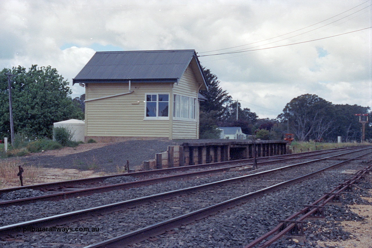 104-10
Buangor station building overview, automatic staff exchanger set up, looking east, point rodding.
