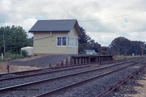 104-10
Buangor station building overview, automatic staff exchanger set up, looking east, point rodding.
