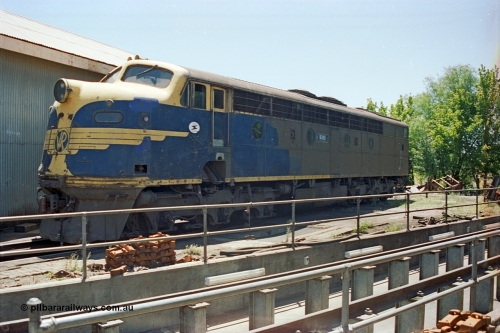 105-34
Seymour loco depot, broad gauge Victorian Railways S class S 303 'C J Latrobe' Clyde Engineering EMD model A7 serial 57-167 in withdrawn condition sits at the turntable under SRHC ownership.
Keywords: S-class;S303;Clyde-Engineering-Granville-NSW;EMD;A7;57-167;bulldog;