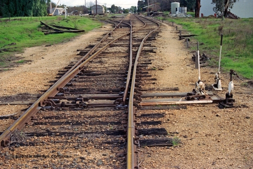 108-23
Tatura station yard overview, looking north, mainline points and interlocking.
