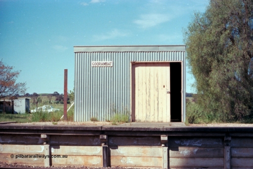 114-18
Goorambat station platform view, platform shed.
