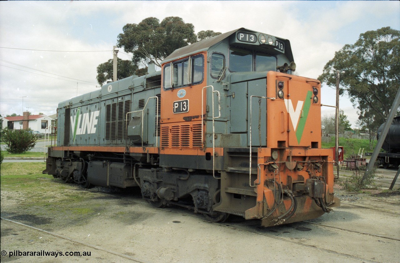 117-30
Seymour loco depot V/Line P class P 13 Clyde Engineering EMD model G18HBR serial 84-1207 rebuilt from T 340 Clyde Engineering EMD model G8B serial 56-119, turntable roads.
Keywords: P-class;P13;Clyde-Engineering-Somerton-Victoria;EMD;G18HBR;84-1207;rebuild;