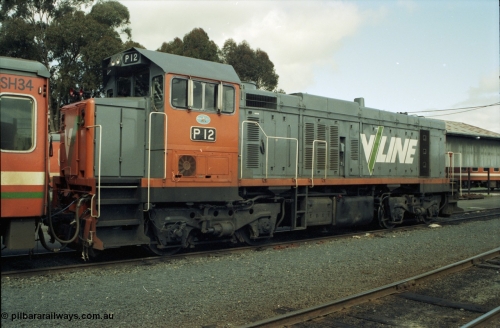 117-35
Seymour loco depot, V/Line P class P 12 Clyde Engineering EMD model G18HBR serial 84-1206 rebuilt from T 329 Clyde Engineering EMD model G8B serial 56-82.
Keywords: P-class;P12;Clyde-Engineering-Somerton-Victoria;EMD;G18HBR;84-1206;rebuild;