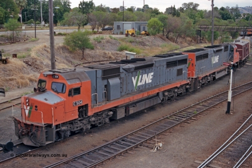 121-07
Albury loco depot, V/Line standard gauge C classes C 504 Clyde Engineering EMD model GT26C serial 76-827 and C 505 Clyde Engineering EMD model GT26C serial 76-828, elevated 3/4 view.
Keywords: C-class;C504;Clyde-Engineering-Rosewater-SA;EMD;GT26C;76-827;