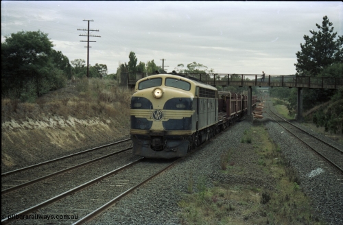 125-15
Wandong passing under Kilmore - Wandong Rd, V/Line broad gauge B class Clyde Engineering EMD model ML2 serial ML2-6 still in Victorian Railways livery leads a sleeper discharge train on the up broad gauge line, discharging sleepers.
Keywords: B-class;B65;Clyde-Engineering-Granville-NSW;EMD;ML2;ML2-6;bulldog;