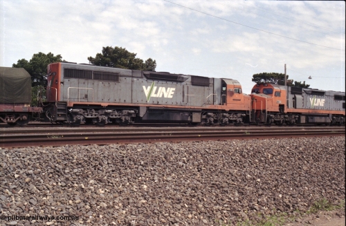 126-14
Tottenham broad gauge train 9169 down goods to Adelaide via Cressy, brake testing at Tottenham , V/Line C class C 501 'George Brown' Clyde Engineering EMD model GT26C serial 76-824, trailing view.
Keywords: C-class;C501;Clyde-Engineering-Rosewater-SA;EMD;GT26C;76-824;