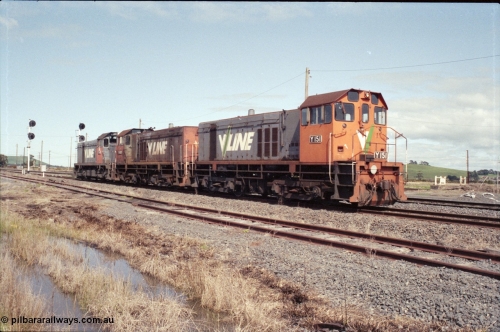 126-28
Wallan Loop, standard gauge rescue locos on the loop, V/Line Clyde Engineering EMD G6B model Y classes Y 151 serial 67-571 and Y 102 serial 63-292 and G18B T class T 411 serial 68-627, waiting to return to Melbourne.
Keywords: Y-class;Y151;Clyde-Engineering-Granville-NSW;EMD;G6B;67-571;