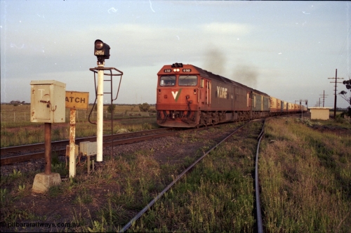 127-27
Deer Park West, broad gauge V/Line G class G 512 Clyde Engineering EMD model JT26C-2SS serial 84-1240 leads Australian National BL class BL 27 Clyde Engineering EMD model JT26C-2SS serial 83-1011 with a down Adelaide bound goods as they power away past the Boral junction on the main western line, train view, catch points
Keywords: G-class;G512;Clyde-Engineering-Rosewater-SA;EMD;JT26C-2SS;84-1240;