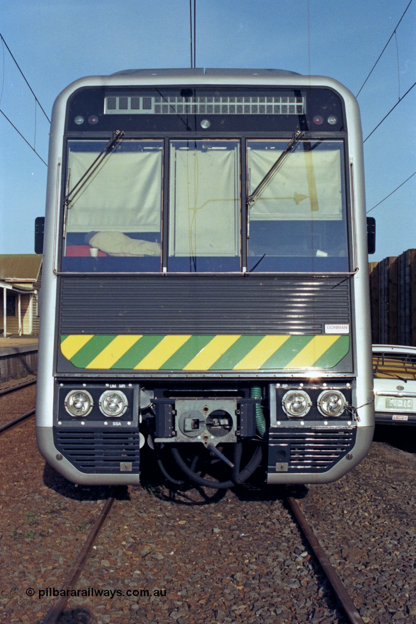 128-32
Nar Nar Goon, 4D (Double Deck Development and Demonstration), double deck suburban electric set, testing phase, cab front.
Keywords: 4D;Double-Deck-Development-Demonstration-train;