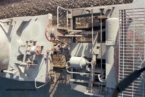 129-1-14
Lyndhurst, detail view of V/Line broad gauge VPCX type bogie cement waggons, hand brake and non hand brake ends of two waggons. Location is [url=https://goo.gl/maps/APmJrHjskZH4gvxa6]Geo Data[/url].
Keywords: VPCX-type;
