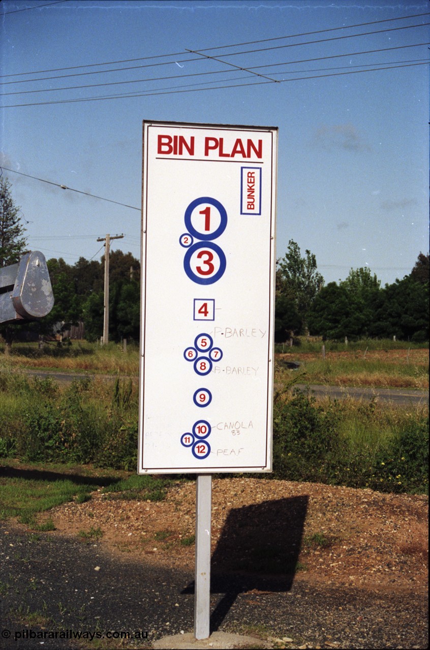 130-08
Elmore Grain Elevators Board 'bin plan' sign.
