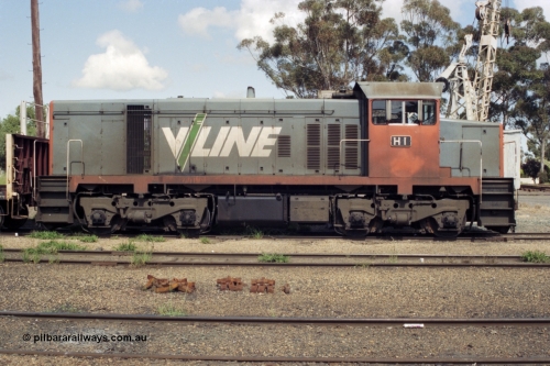 131-1-04
Echuca yard, broad gauge V/Line H class leader H 1 Clyde Engineering EMD model G18B serial 68-629.
Keywords: H-class;H1;Clyde-Engineering-Granville-NSW;EMD;G18B;68-629;