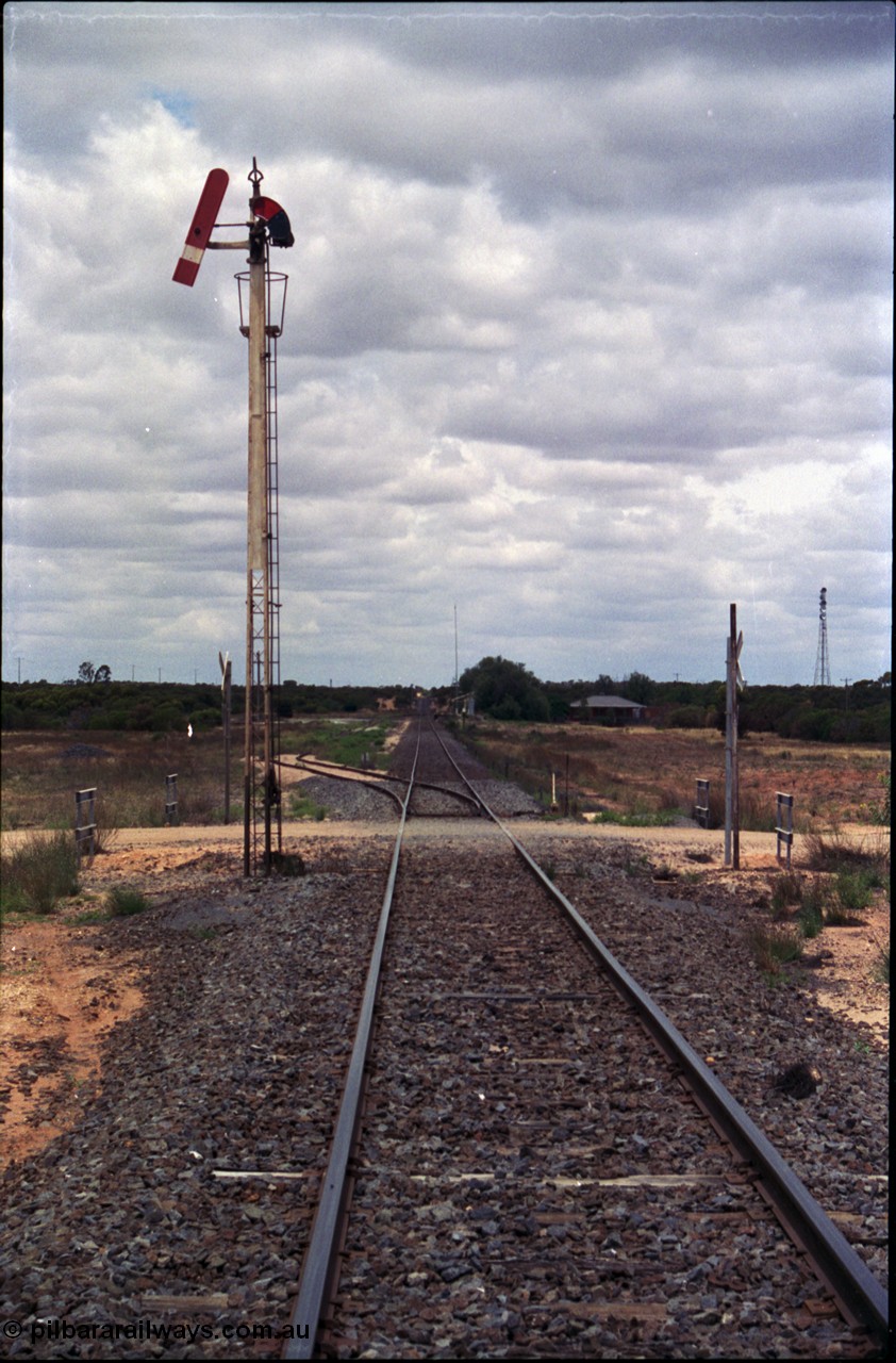 132-15
Hattah station yard overview, up home semaphore signal, looking south, track view.
