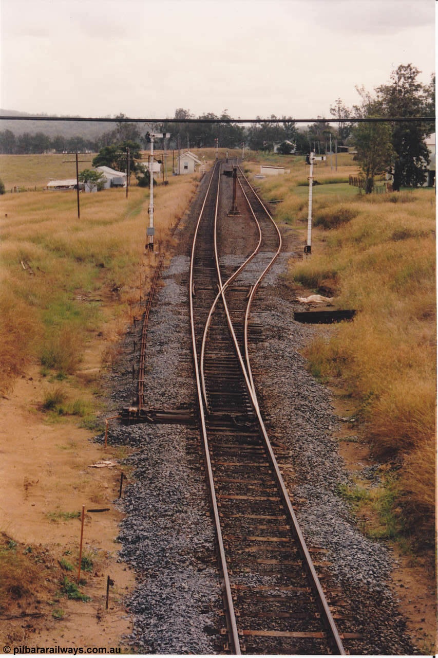 134-02
Kagaru, up departure signals, looking north at the south end, from road over bridge, point and rodding.
