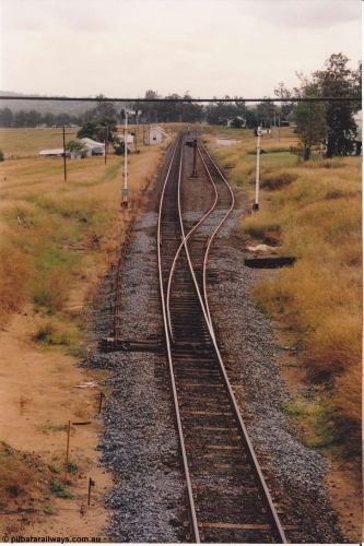 134-02
Kagaru, up departure signals, looking north at the south end, from road over bridge, point and rodding.
