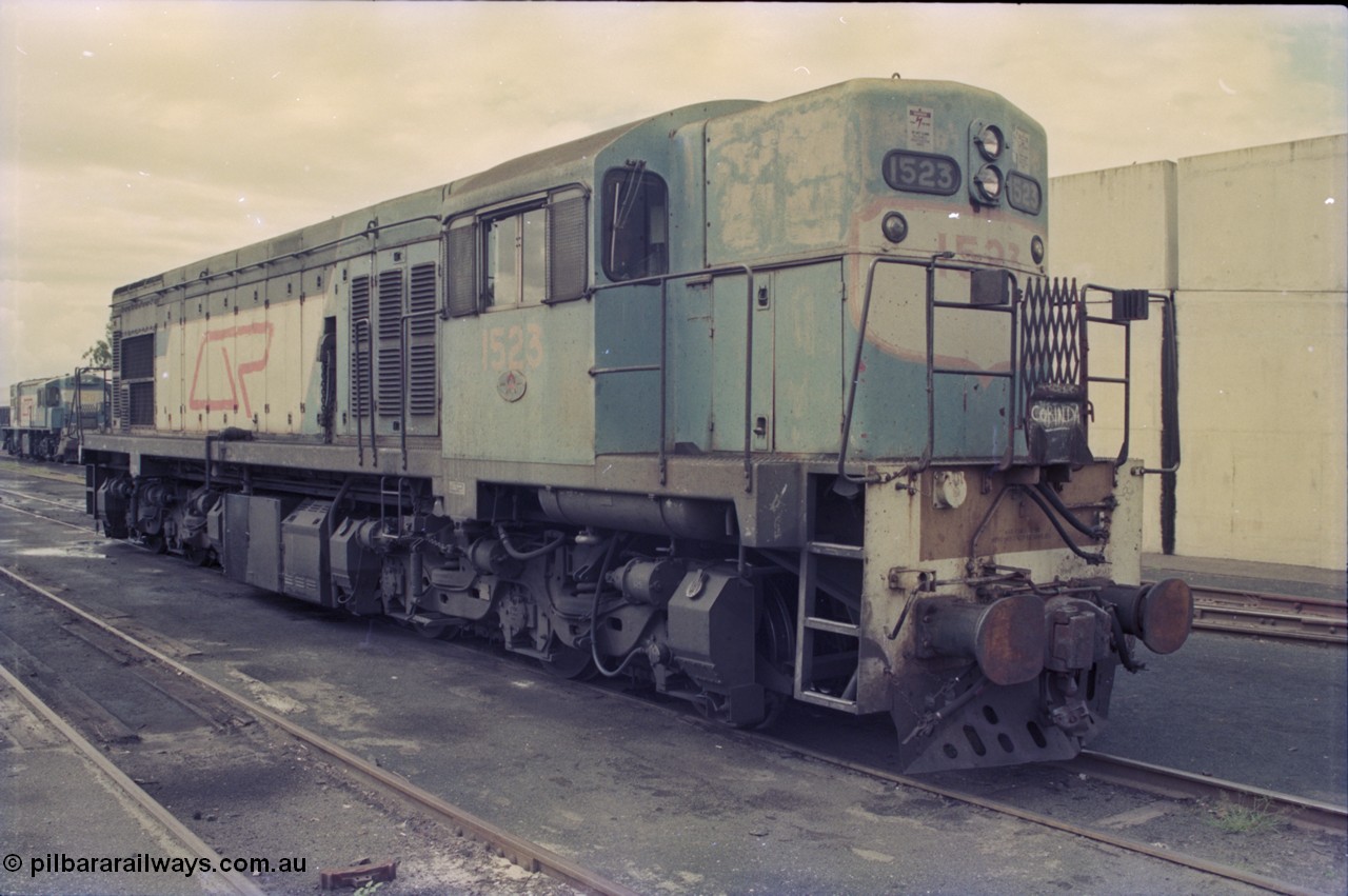 135-03
Ipswich yard, narrow gauge Comeng Qld built (under contract for Clyde Engineering) EMD model GL22C, Queensland Rail's 1502 class unit 1523, in 2005 1523 was rebuilt and now operated by FCAB in Chile as their 1455. In the background is QR English Electric built model RSE92C 1620 class leader 1620.
Keywords: 1502-class;1523;Comeng-Qld;EMD;GL22C;68-647;