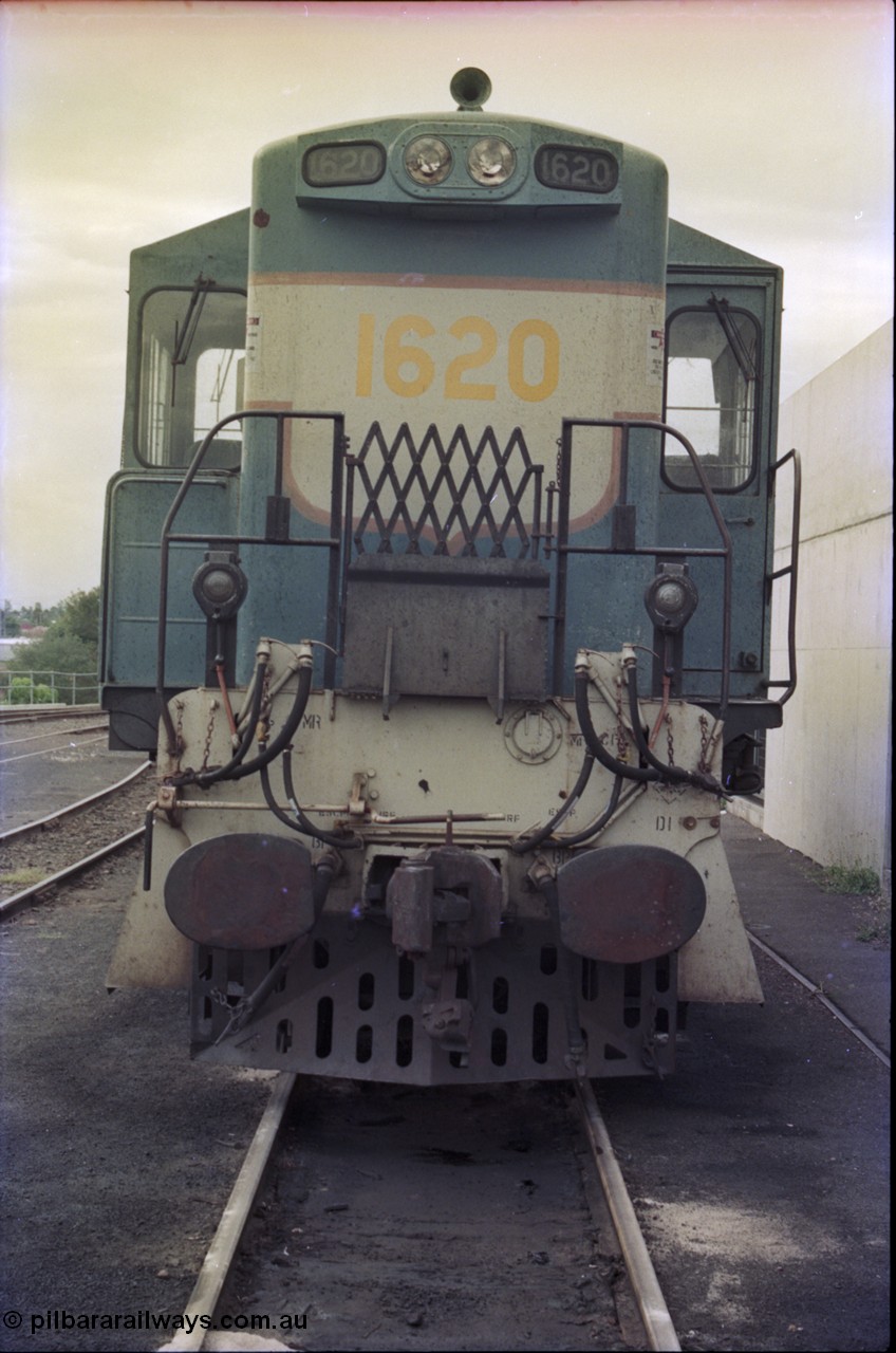 135-06
Ipswich yard, narrow gauge QR 1620 class leader 1620, cab front. Built by English Electric at Rocklea Qld, model RS95C serial A-138.
Keywords: 1620-class;1620;English-Electric;RS95C;A-138;