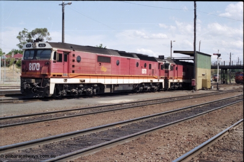 137-1-24
Albury loco depot fuel point, standard gauge NSWSRA 81 class locos 8170 Clyde Engineering EMD model JT26C-2SS serial 85-1089 and 8159 serial 84-1078 receive attention.
Keywords: 81-class;8170;Clyde-Engineering-Kelso-NSW;EMD;JT26C-2SS;85-1089;