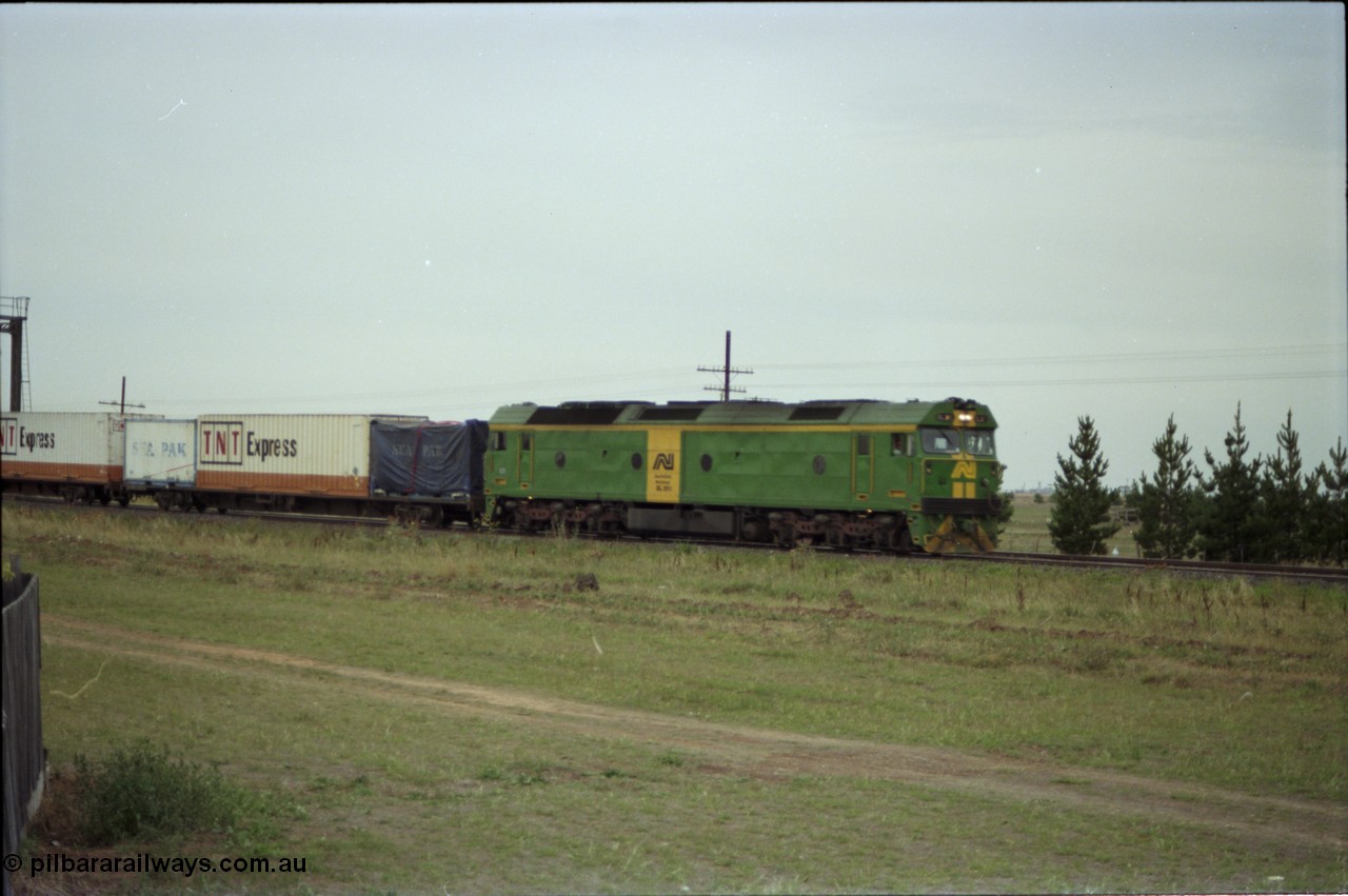 140-2-17
Deer Park West, Australian National broad gauge BL class BL 29 Clyde Engineering EMD model JT26C-2SS serial 83-1013 in AN livery works an Adelaide bound down goods train.
Keywords: BL-class;BL29;Clyde-Engineering-Rosewater-SA;EMD;JT26C-2SS;83-1013;