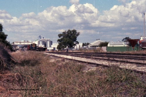 143-24
Wahgunyah, broad gauge VR liveried Y class Y 133 Clyde Engineering EMD model G6B serial 65-399 leads the arriving 'Stringybark Express' mixed special into the yard, Uncle Tobys in the background.
Keywords: Y-class;Y133;Clyde-Engineering-Granville-NSW;EMD;G6B;65-399;