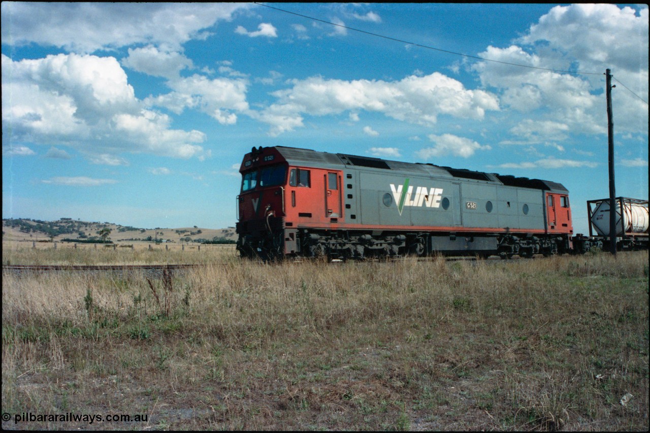 145-18
Wallan Loop, north end, standard gauge V/Line G class G 521 Clyde Engineering EMD model JT26C-2SS serial 85-1234 leads a north bound down goods through near Boundary Rd.
Keywords: G-class;G521;Clyde-Engineering-Rosewater-SA;EMD;JT26C-2SS;85-1234;