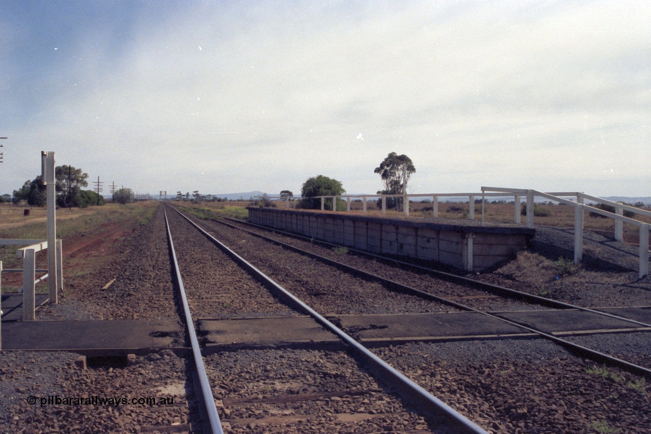 149-03
Rockbank, station overview looking Down direction towards Melton, No.2 Road platform and pedestrian crossing in foreground.
