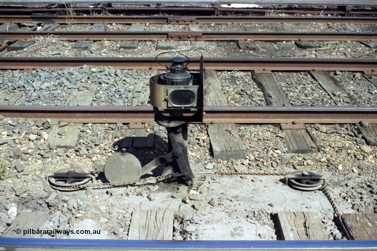 149-18
Bacchus Marsh Ground Dwarf Signal 8, side view shows kerosene lamp, chains and counterweight.
