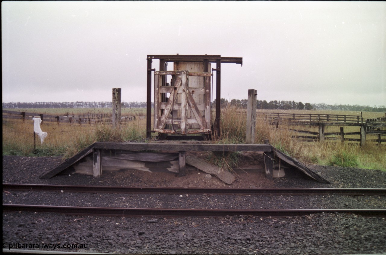 150-21
Lismore, cattle load ramp and platform, front elevation view, yards behind.
