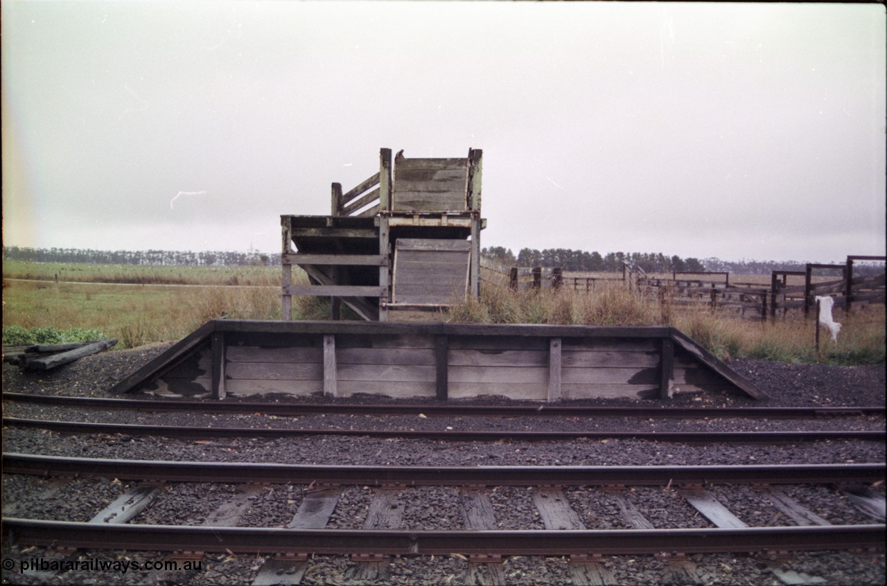 150-22
Lismore, sheep loading race and platform, front elevation view, yards to the right rear, cattle ramp on the right.
