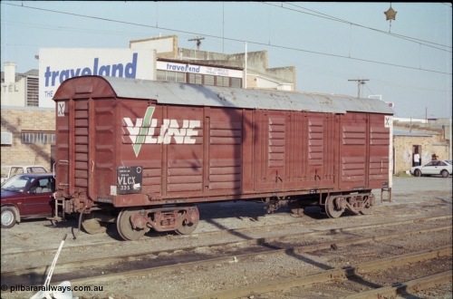 152-07
Morwell station yard, V/Line broad gauge VLCX type bogie louvre van VLCX 33 sits in the yard. VLCX was built by Newport Workshops September 1962 as a VLF type, in June 1979 recoded to VLCX.
Keywords: VLCX-type;VLCX33;Victorian-Railways-Newport-WS;VLF-type;