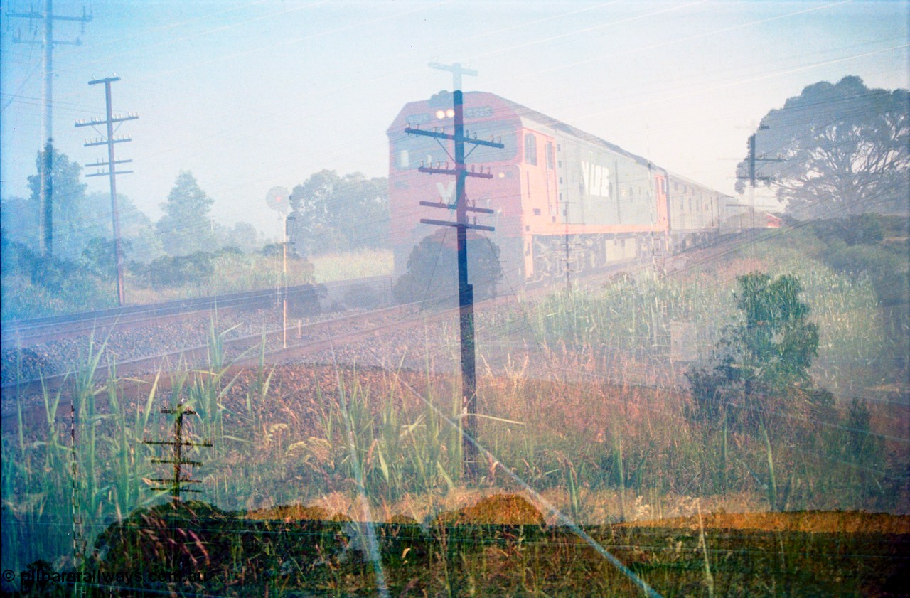 156-04
Multiple exposure, V/Line G class G 525 with an up Melbourne Express, and a number of infrastructure shots.
