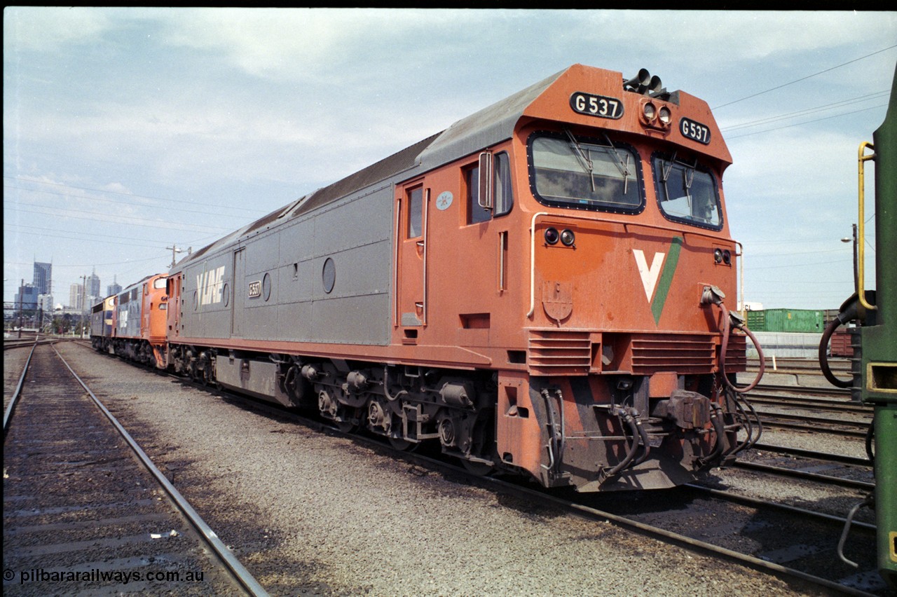 162-2-18
South Dynon Motive Power Depot, V/Line broad gauge rebuilt diesel electric locomotive G class G 537 Clyde Engineering EMD model JT26C-2SS serial 89-1270, PTC Open Day.
Keywords: G-class;G537;Clyde-Engineering-Somerton-Victoria;EMD;JT26C-2SS;89-1270;