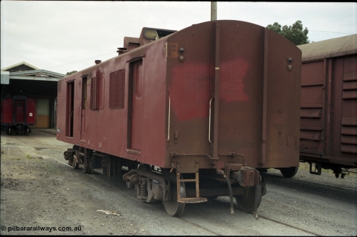 172-34
Ballarat East loco depot, Victorian Railways broad gauge ZF type bogie guards van ZF 46, built by Bendigo Workshops April 1973, one of a batch of thirty five.
Keywords: ZF-van;ZF46;Victorian-Railways-Bendigo-WS;